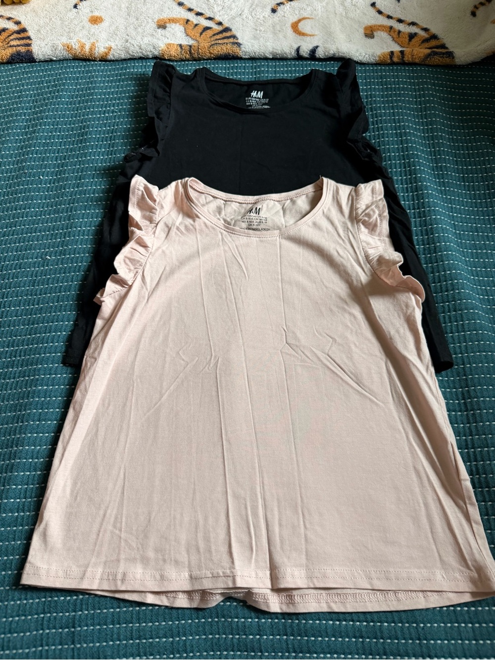 H&M kids Ruffle Sleeve Tank Tops - Light Pink & Black, Size 8/10